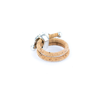 3mm Round Natural Cork Wire with Turquoise and Alloy Accessories Handmade Women's Ring  RW-039-10（new）