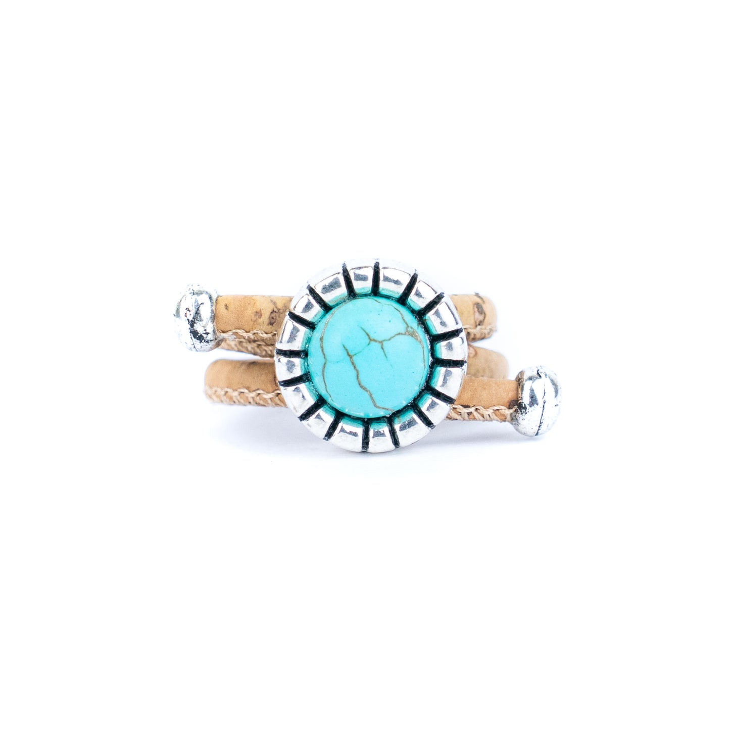 3mm Round Natural Cork Wire with Turquoise and Alloy Accessories Handmade Women's Ring  RW-039-10（new）