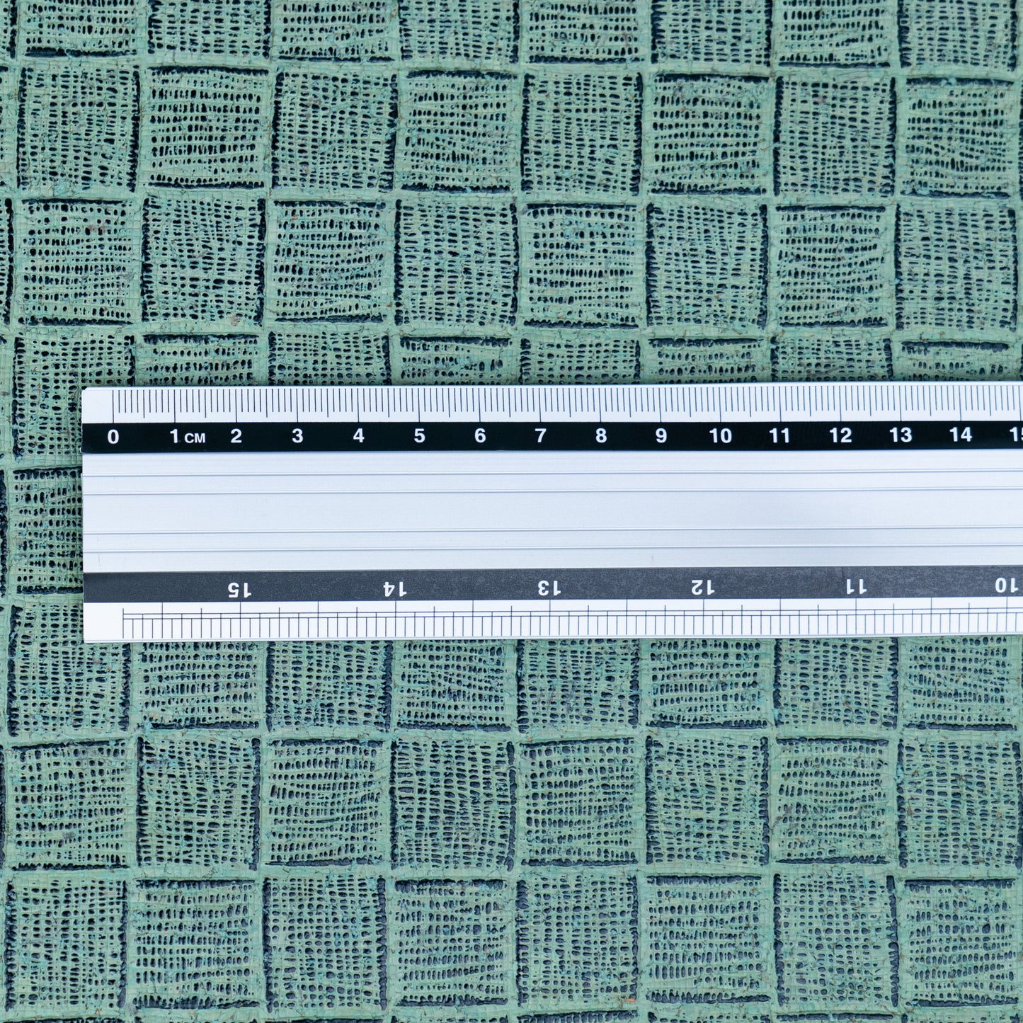 Embossed Square Pattern Cork Fabric – Aqua Green Textured
