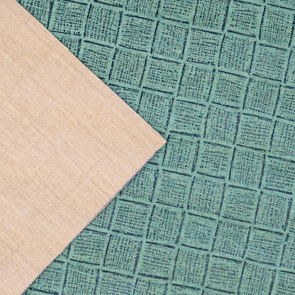 Embossed Square Pattern Cork Fabric – Aqua Green Textured