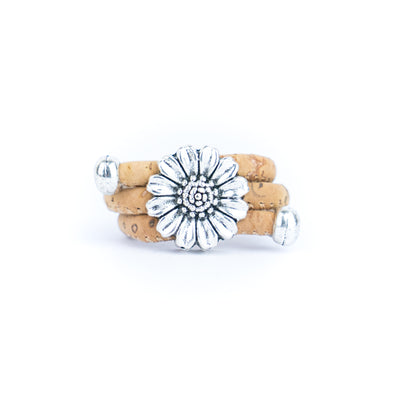 Natural colored cork cord and chrysanthemum alloy accessories handmade women's ring  RW-041-MIX-10