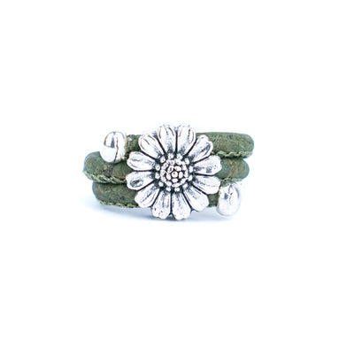 Natural colored cork cord and chrysanthemum alloy accessories handmade women's ring  RW-041-MIX-10