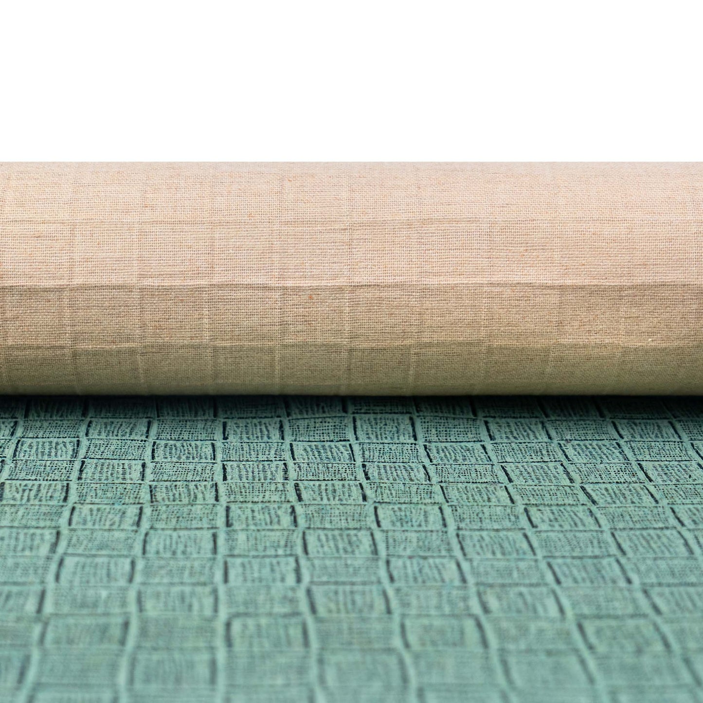 Embossed Square Pattern Cork Fabric – Aqua Green Textured