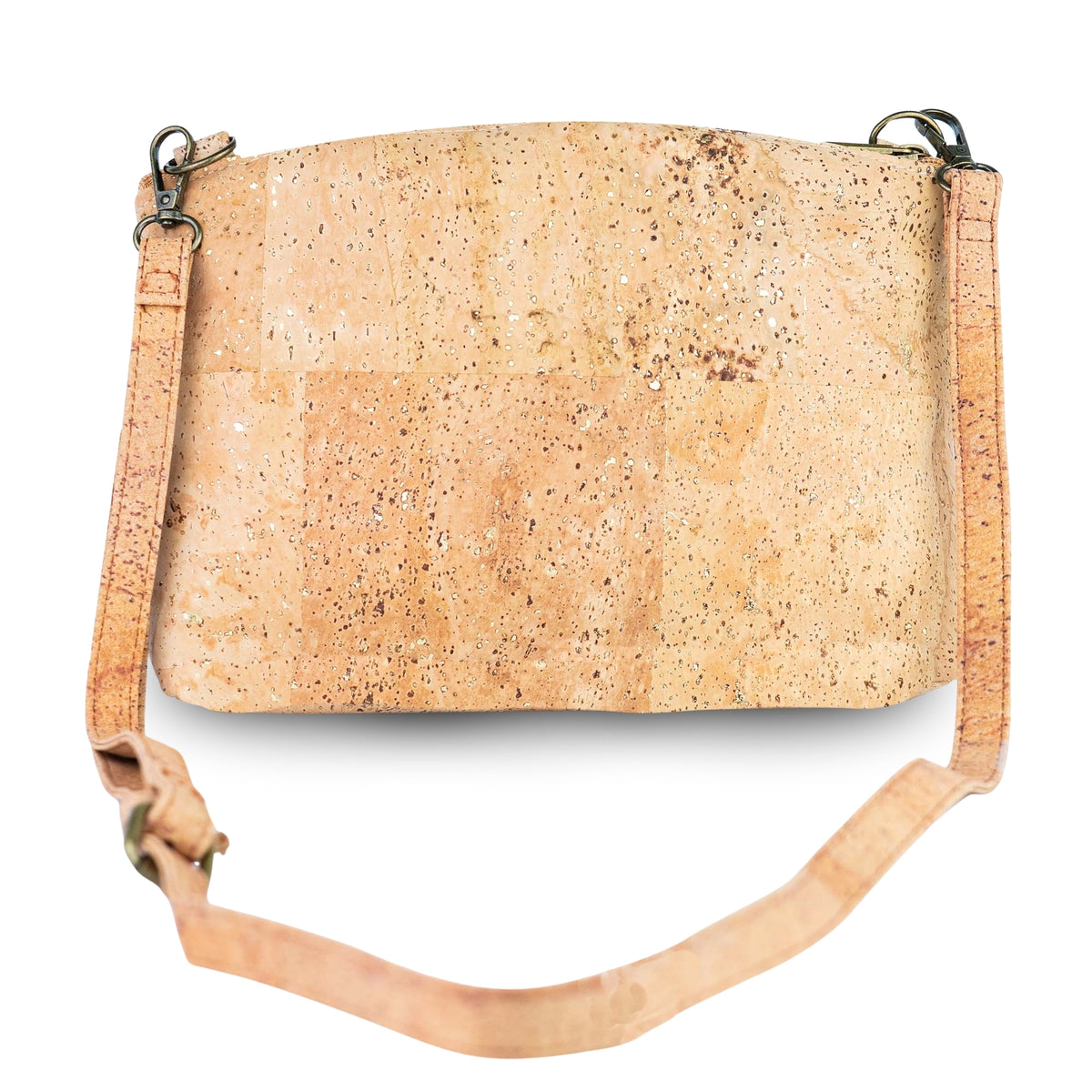 Women’s Natural Cork Crossbody Bag with Gold Accents and Front Pocket BAGP-402