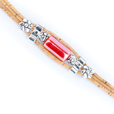 2mm Natural Cork with Ceramic Long Beads handmade bracelet   BR-478-MIX-5