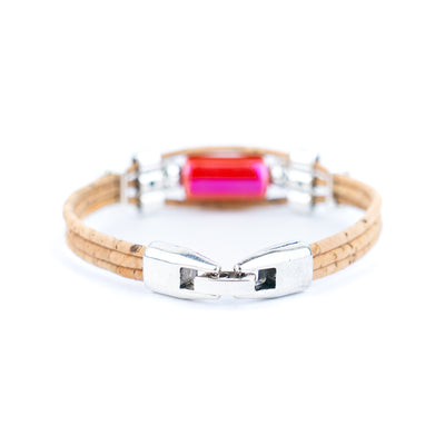 2mm Natural Cork with Ceramic Long Beads handmade bracelet   BR-478-MIX-5