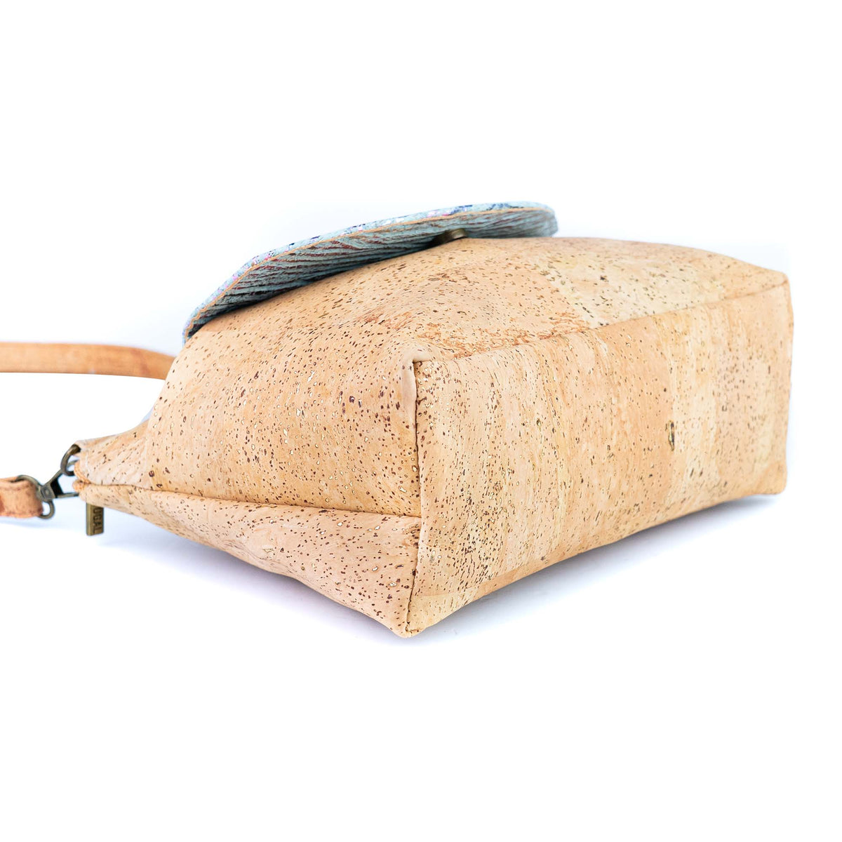 Women’s Natural Cork Crossbody Bag with Gold Accents and Front Pocket BAGP-402