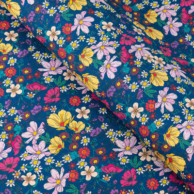 Dark Blue Floral Cork Fabric COF-622