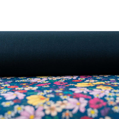 Dark Blue Floral Cork Fabric COF-622