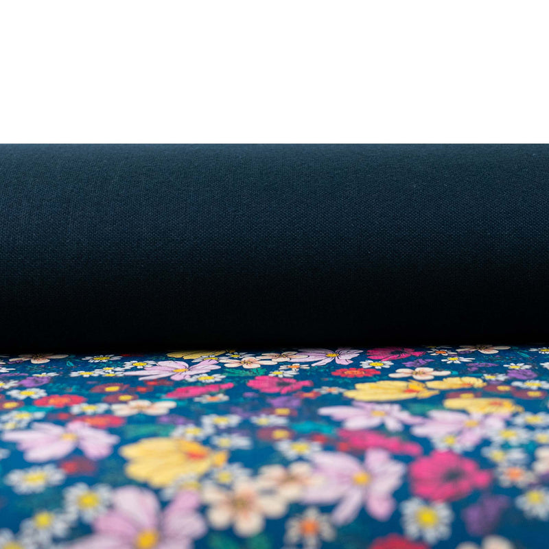 Dark Blue Floral Cork Fabric COF-622