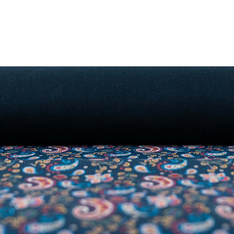 Dark Blue Paisley Cork Fabric COF-620
