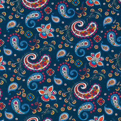 Dark Blue Paisley Cork Fabric COF-620