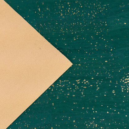 Forest Green Natural Cork Fabric with Gold Accents – 2026NEW GENERATION BACKING COF-808