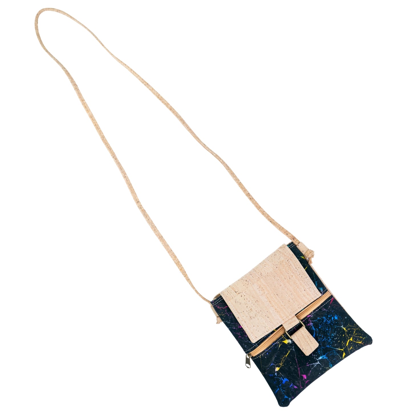 Premium Natural Cork Crossbody Bag with Flap and Front Zip Pocket BAGP-389