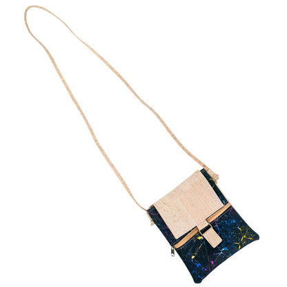 Premium Natural Cork Crossbody Bag with Flap and Front Zip Pocket BAGP-389