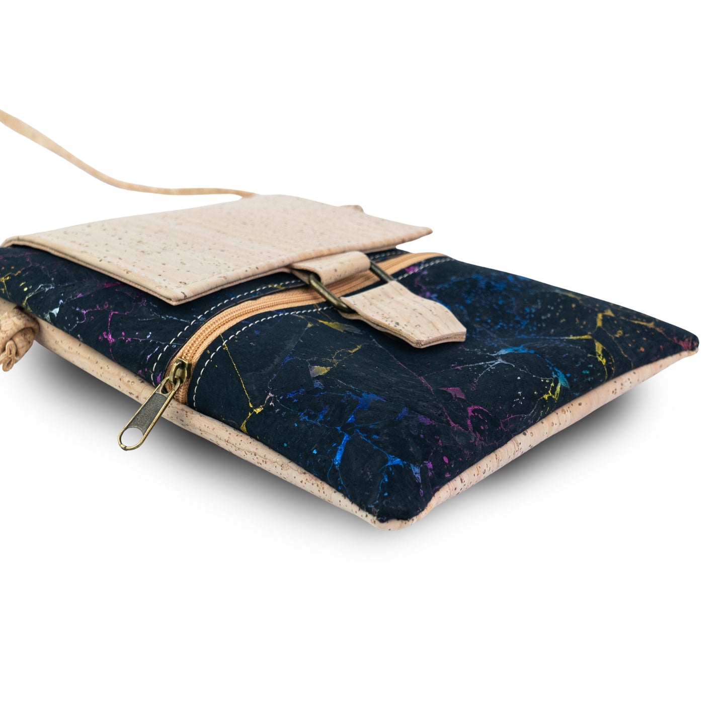 Premium Natural Cork Crossbody Bag with Flap and Front Zip Pocket BAGP-389
