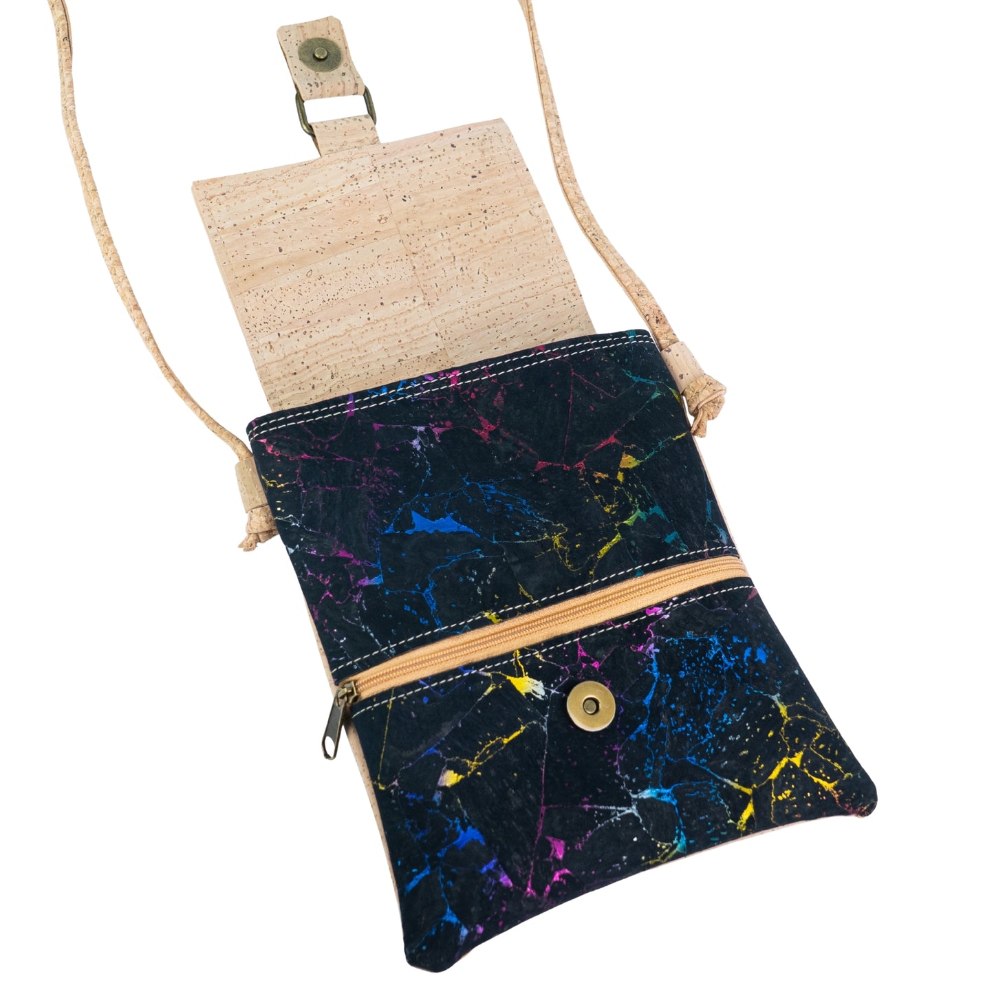 Premium Natural Cork Crossbody Bag with Flap and Front Zip Pocket BAGP-389
