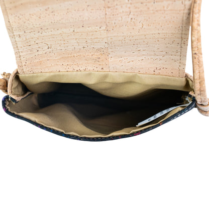 Premium Natural Cork Crossbody Bag with Flap and Front Zip Pocket BAGP-389