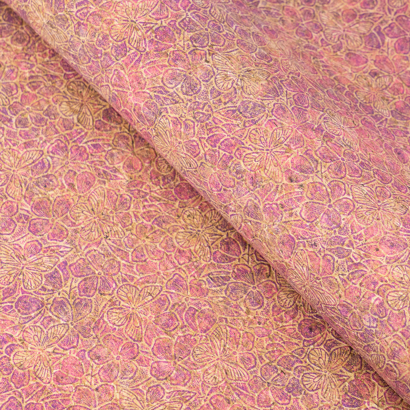 Embossed Cork Fabric – Pink & Purple Floral Butterfly Pattern COF-638