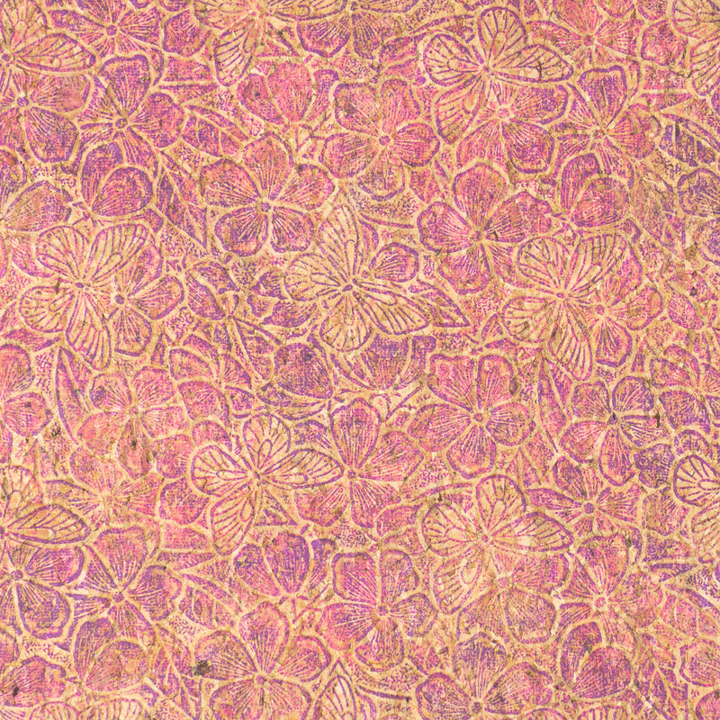 Embossed Cork Fabric – Pink & Purple Floral Butterfly Pattern COF-638