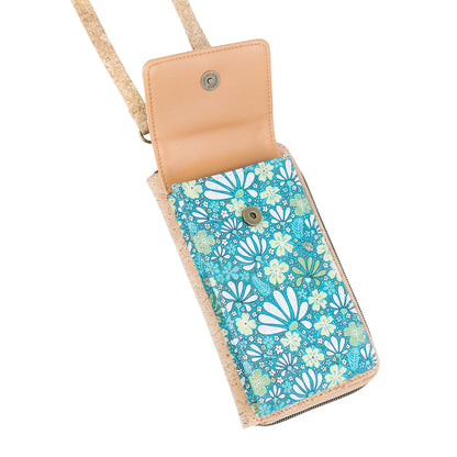 Natural Cork Phone Crossbody Wallet for Women – Floral Print Vegan Crossbody Purse BAGD-2403