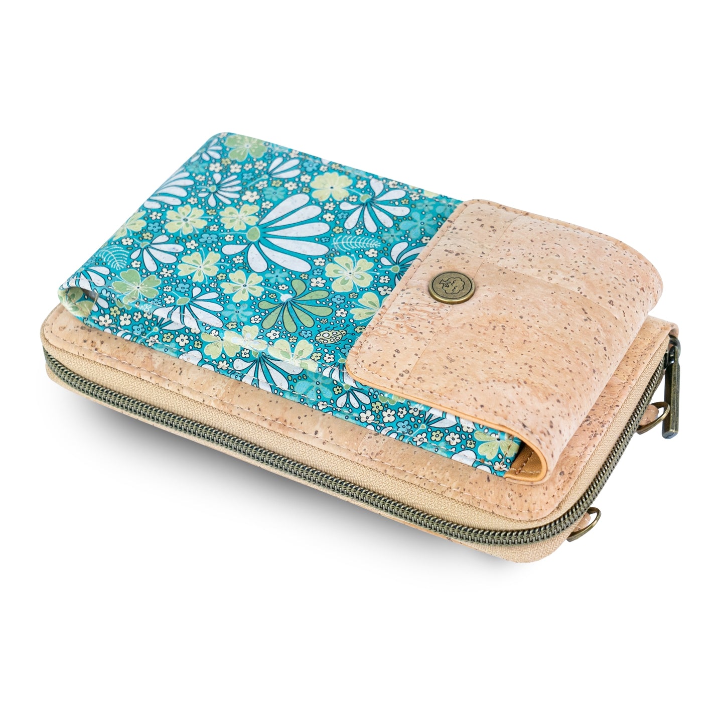 Natural Cork Phone Crossbody Wallet for Women – Floral Print Vegan Crossbody Purse BAGD-2403