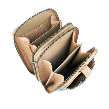Natural Cork Double Zip Phone Crossbody Bag for Women – Floral Print Vegan Crossbody Wallet BAGD-2402