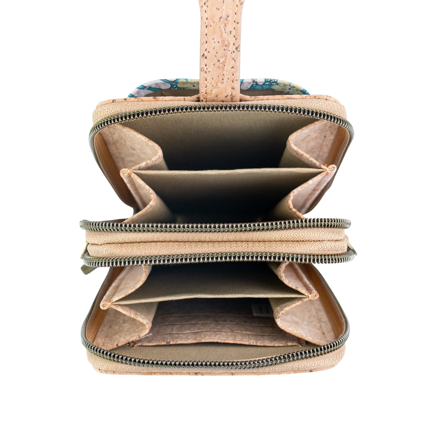 Natural Cork Double Zip Phone Crossbody Bag for Women – Floral Print Vegan Crossbody Wallet BAGD-2402