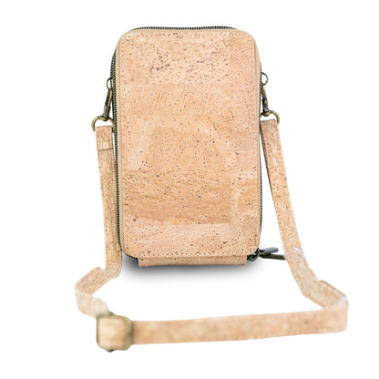 Natural Cork Double Zip Phone Crossbody Bag for Women – Floral Print Vegan Crossbody Wallet BAGD-2402
