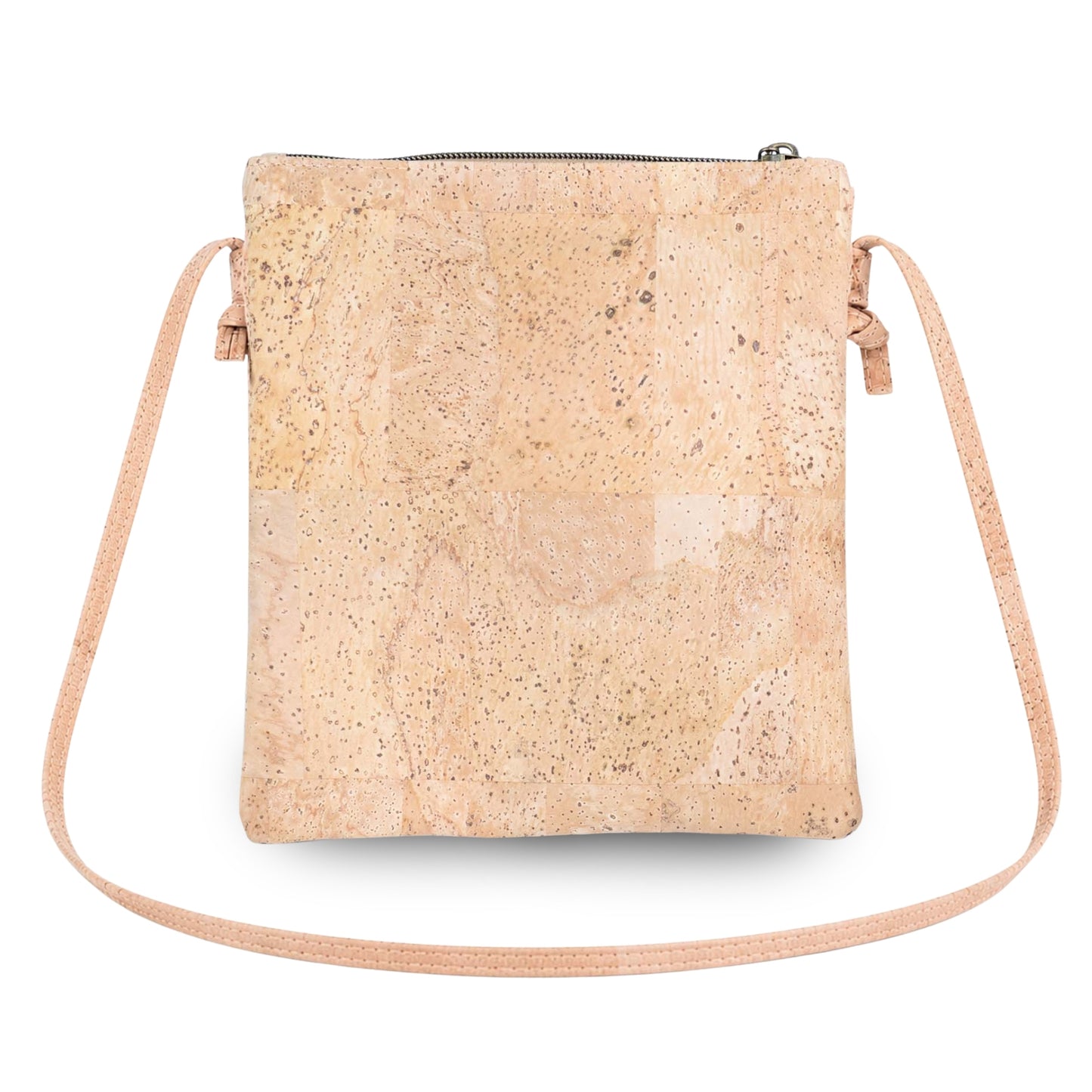 Natural Cork Double Zip Crossbody Bag for Women – Floral Print Vegan Shoulder Purse BAG-2401