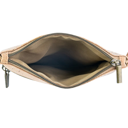 Natural Cork Double Zip Crossbody Bag for Women – Floral Print Vegan Shoulder Purse BAG-2401