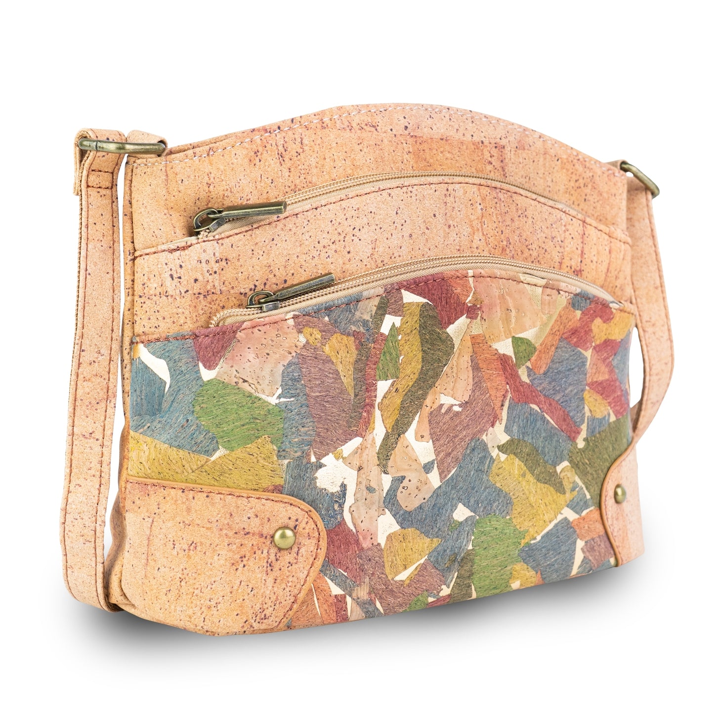 Natural Cork Multi-Pocket Crossbody Bag for Women – Vegan Shoulder Handbag BAG-2405