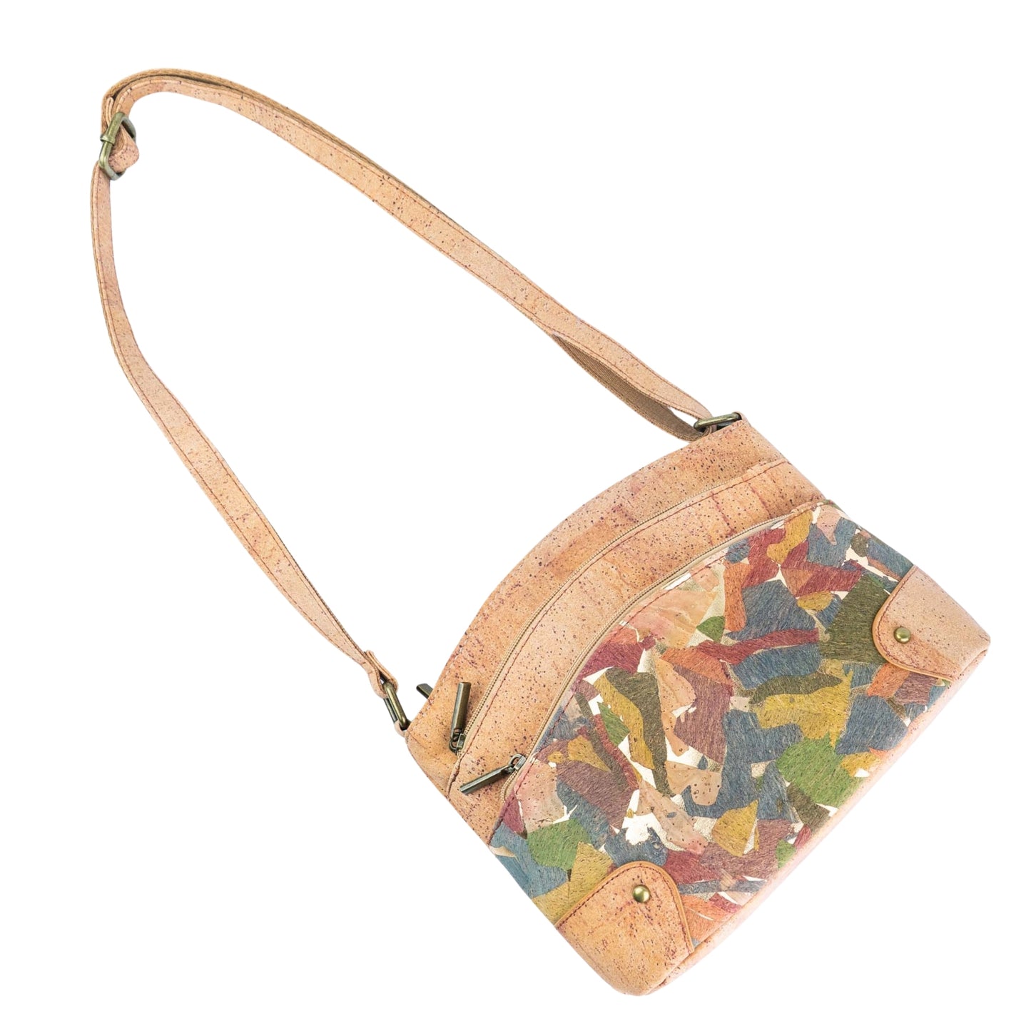 Natural Cork Multi-Pocket Crossbody Bag for Women – Vegan Shoulder Handbag BAG-2405