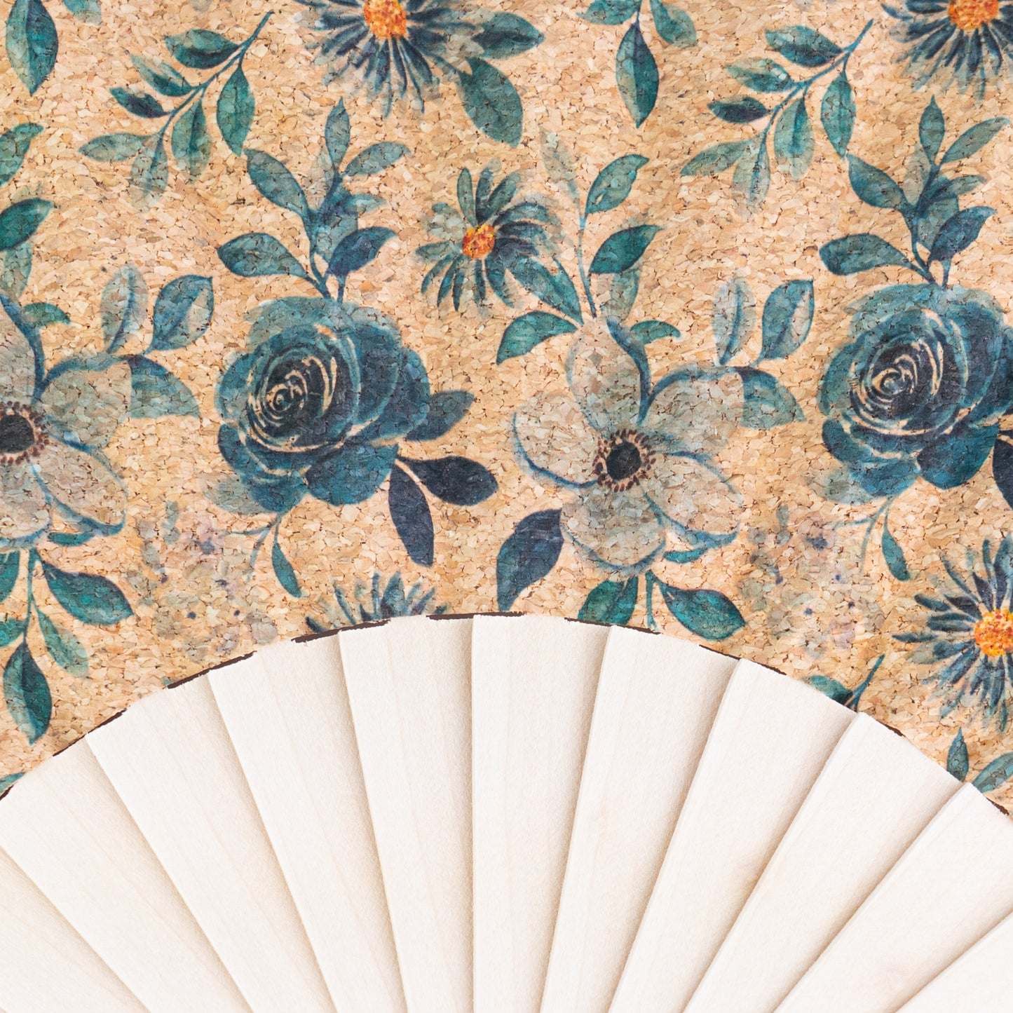 Cork Antique Wooden Folding Hand Fan  L-1197-12(12 Units)