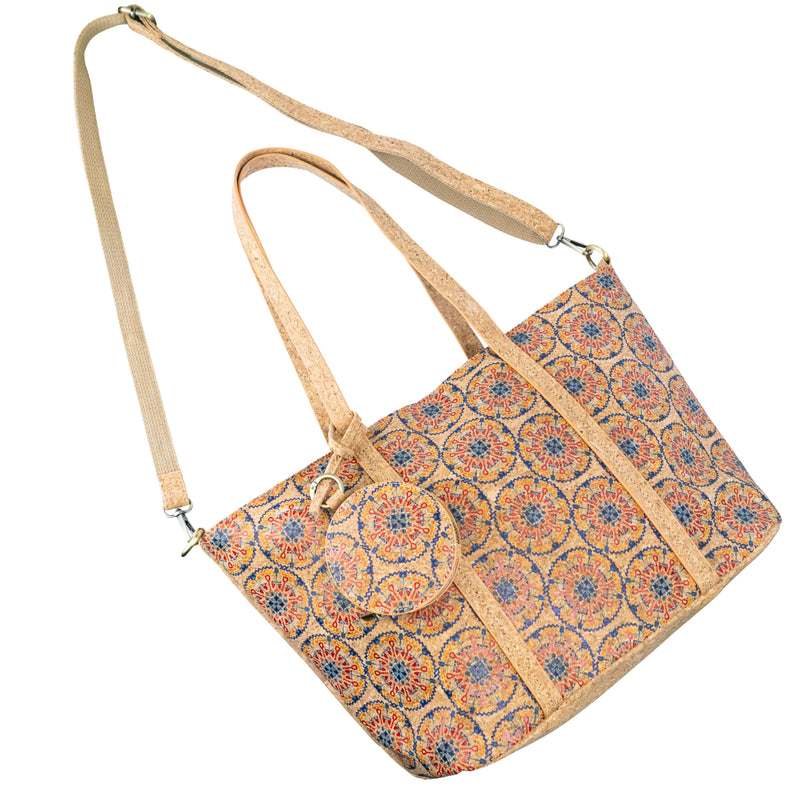 Large Cork Tote Crossbody Bag for Women – Dual Strap Vegan Handbag with Coin Pouch BAGD-317