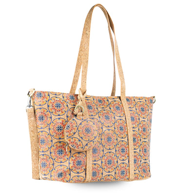 Large Cork Tote Crossbody Bag for Women – Dual Strap Vegan Handbag with Coin Pouch BAGD-317