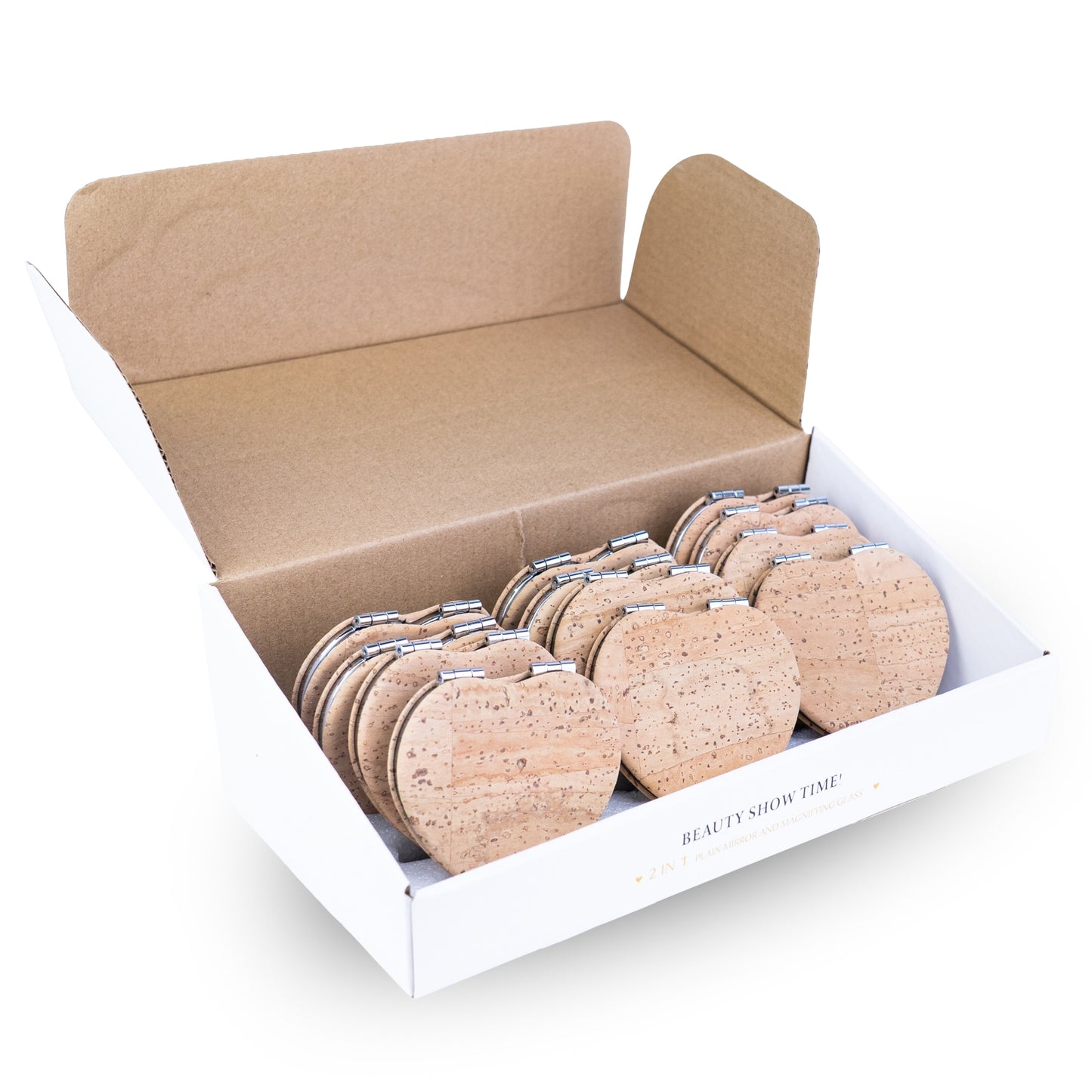 Heart-Shaped Cork Compact Mirror – Double-Sided (12-Pack) L-1210-12