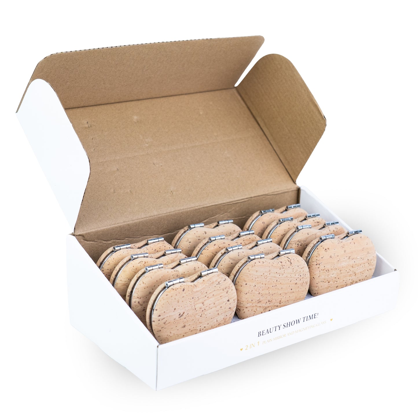 Thick Heart-Shaped Cork Compact Mirror – Double-Sided (12-Pack)L-1212-12