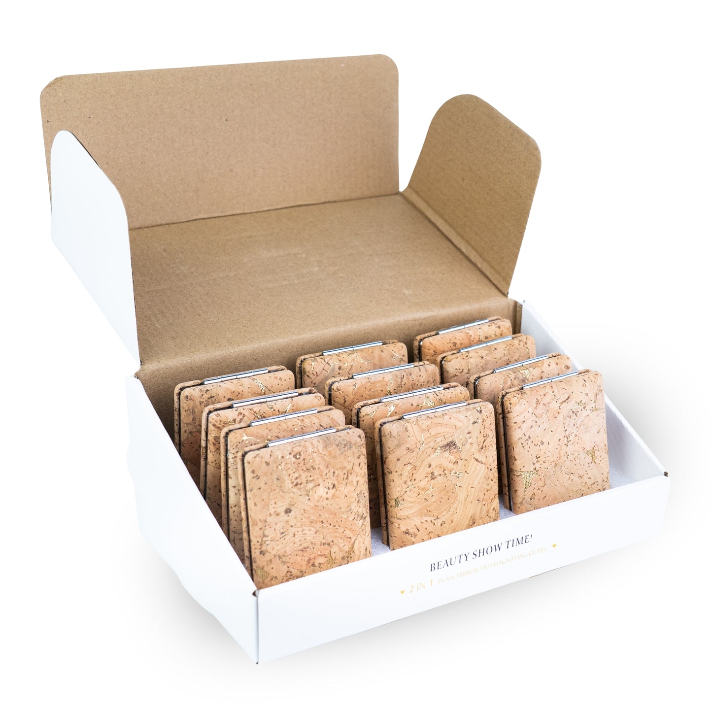Thick Rectangular Cork Compact Mirror – Double-Sided (12-Pack) L-1213-12