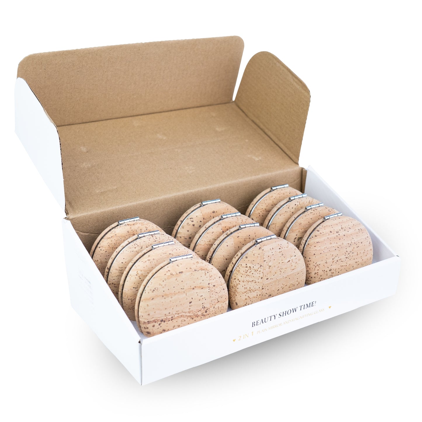 Thick Round Cork Compact Mirror – Double-Sided (12-Pack) L-1214-12