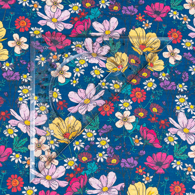 Dark Blue Floral Cork Fabric COF-622