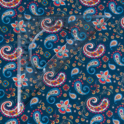 Dark Blue Paisley Cork Fabric COF-620