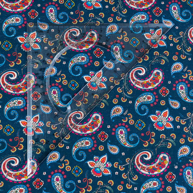 Dark Blue Paisley Cork Fabric COF-620