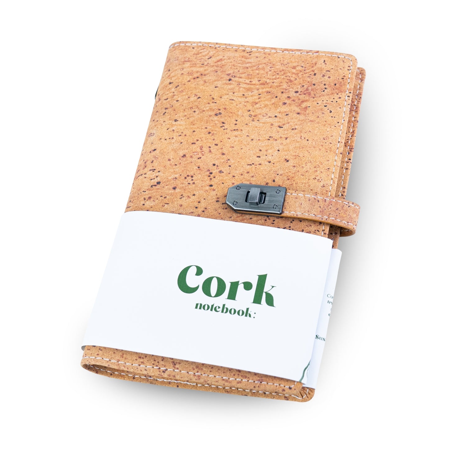 Natural Cork Travel Notebook with Metal Lock – Vegan Journal OrganizerL-1203