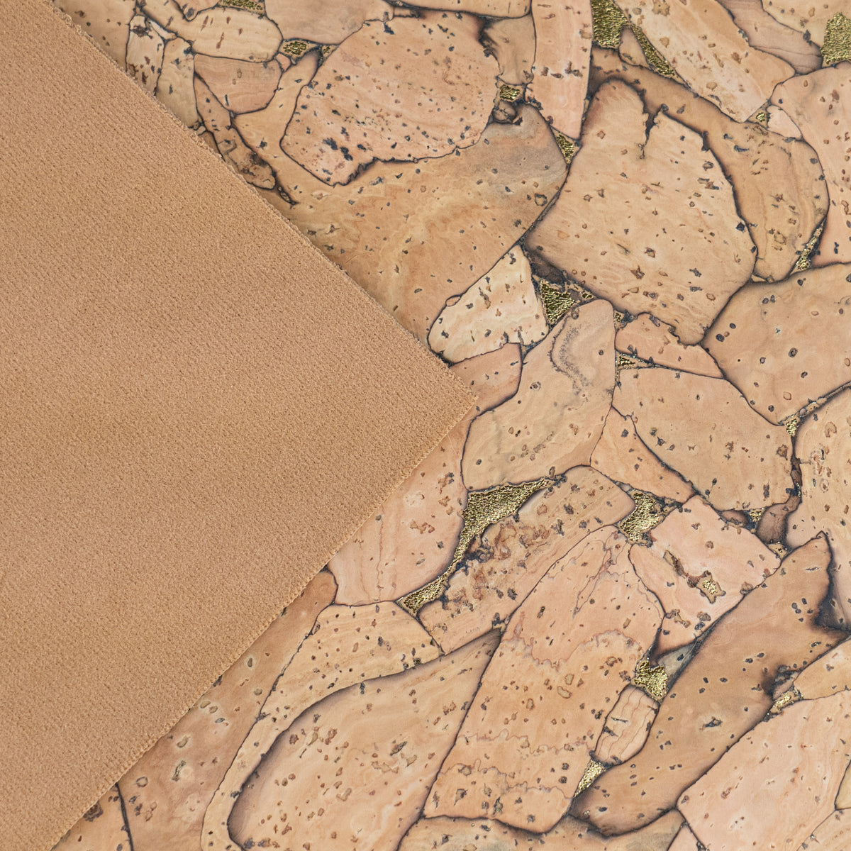 Rustic Natural Cork Fabric with Gold Accents – 2026NEW GENERATION BACKING COF-803