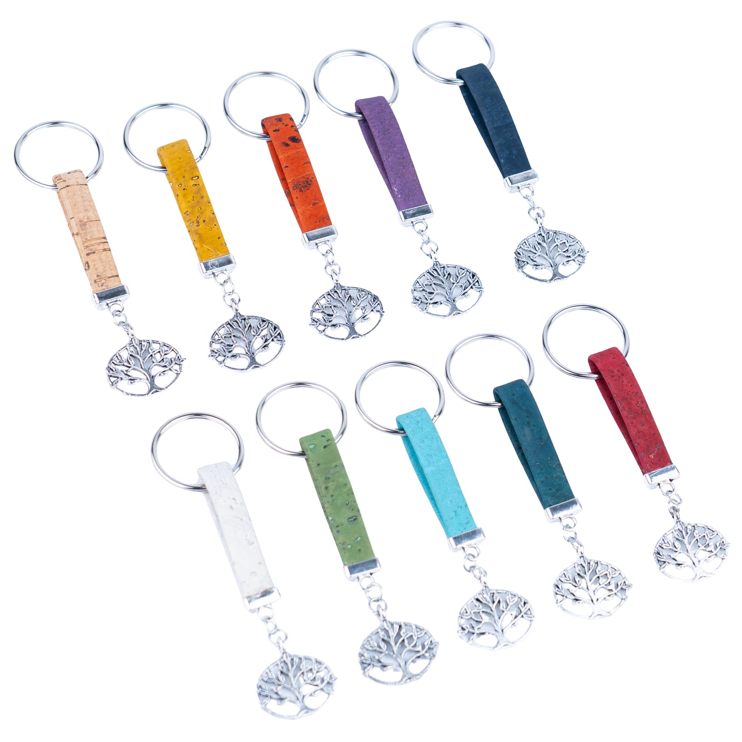 Portuguese Handmade Cork Keychains – Tree of Life Series (10-Pack Mixed Colors) I-006-MIX-10