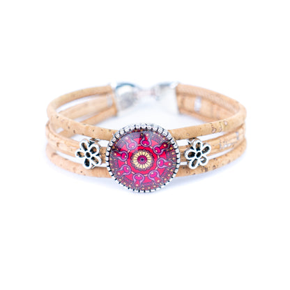 Portuguese handmade cork bracelet | Round colorful patterned ornament | Multi-strand cork design | Alloy fittingsBR-444-MIX-5-random