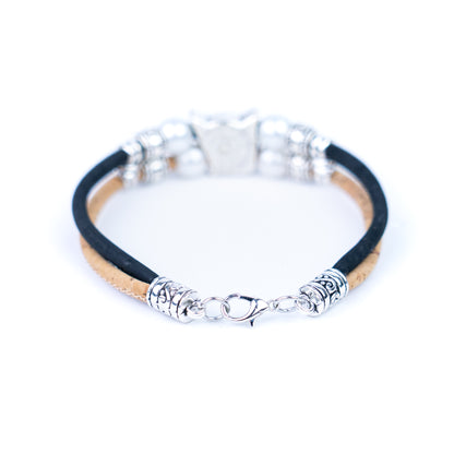 Colorful cork with pearl and cat pendant bracelet adjustable BR-004-MIX-5