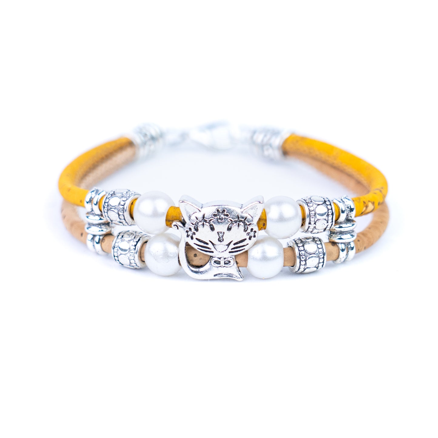 Colorful cork with pearl and cat pendant bracelet adjustable BR-004-MIX-5