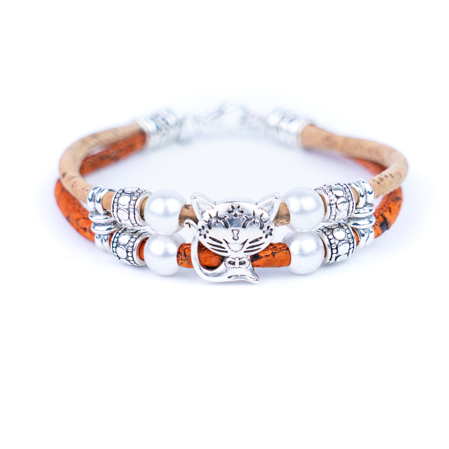 Colorful cork with pearl and cat pendant bracelet adjustable BR-004-MIX-5